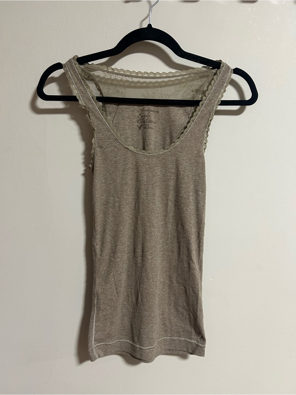 American Eagle Lace-Trim Beige Tank Top